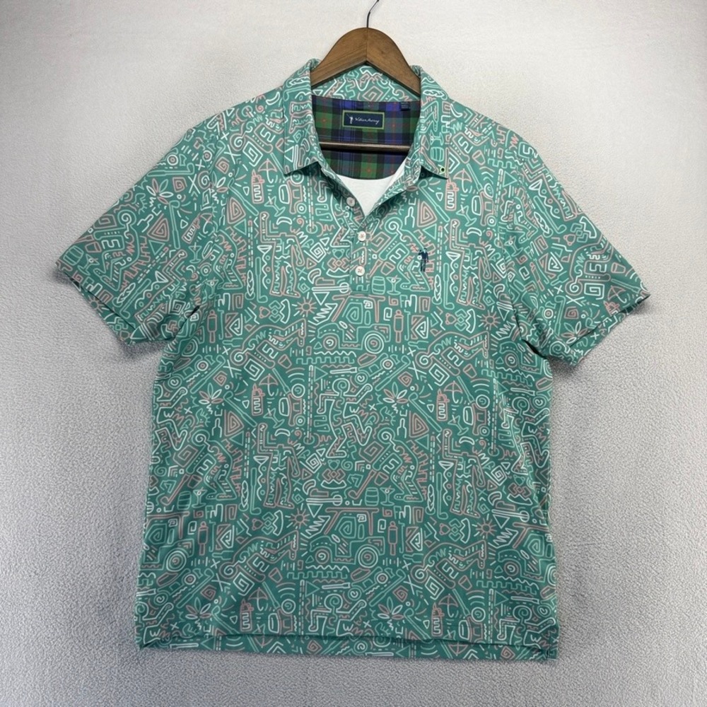 William Murray Polo Mens Medium Green Abstract Golf Shirt Performance Stretch - Picture 2 of 10